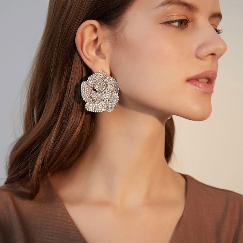 Diamond Five Petal Flower Earrings