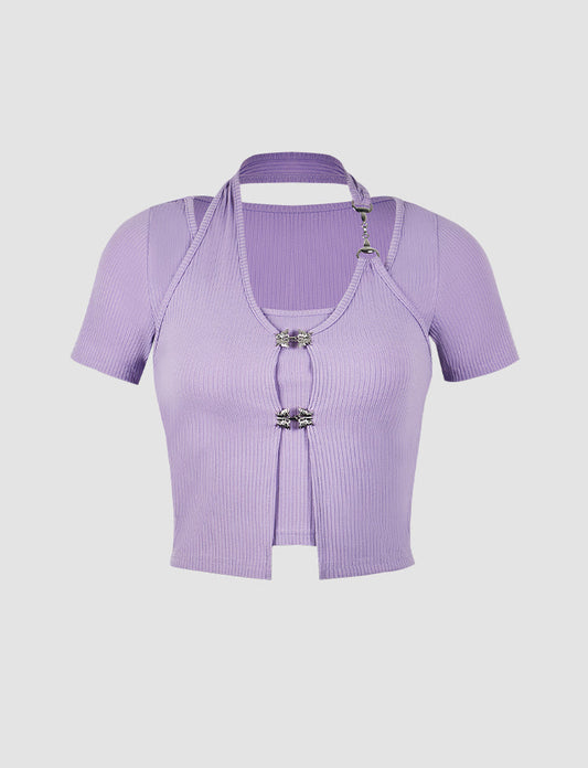 Metal Butterfly Crop Top