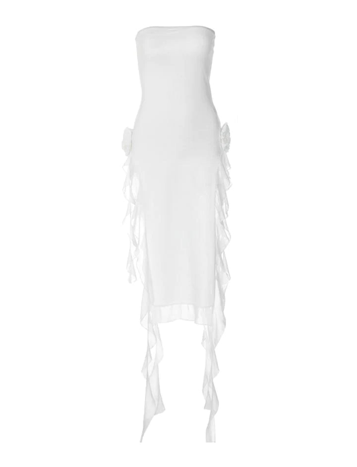 Wrapped Panel Lace Slit Slim Midi Prom Dress