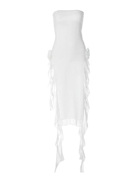 Wrapped Panel Lace Slit Slim Midi Prom Dress