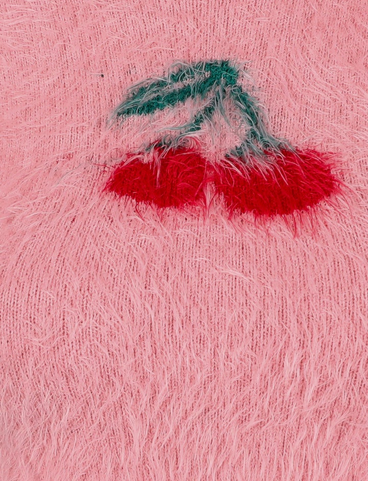 Pink Cherry Pattern Sweater Crop Tee