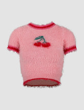 Pink Cherry Pattern Sweater Crop Tee