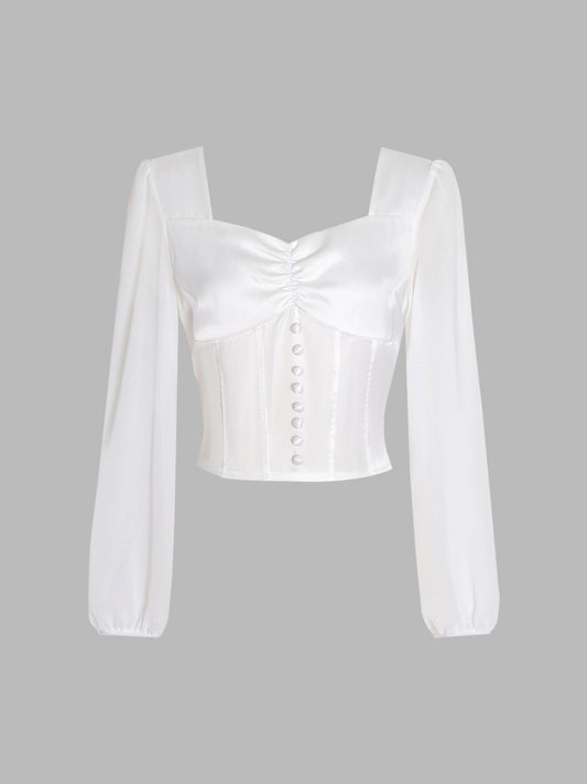White Satin Bow Tie Top